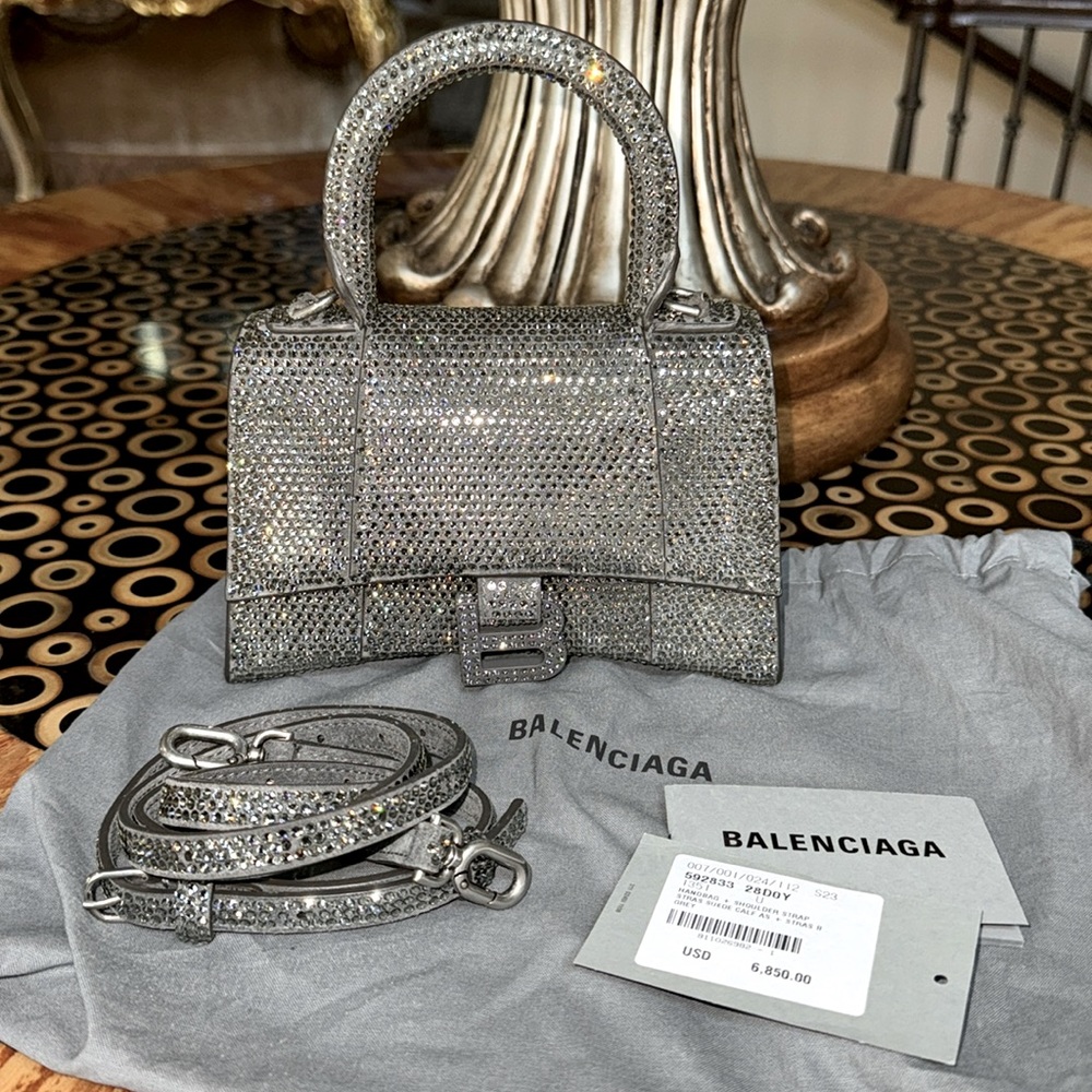 Balenciaga hourglass handbag grey suede calf bag